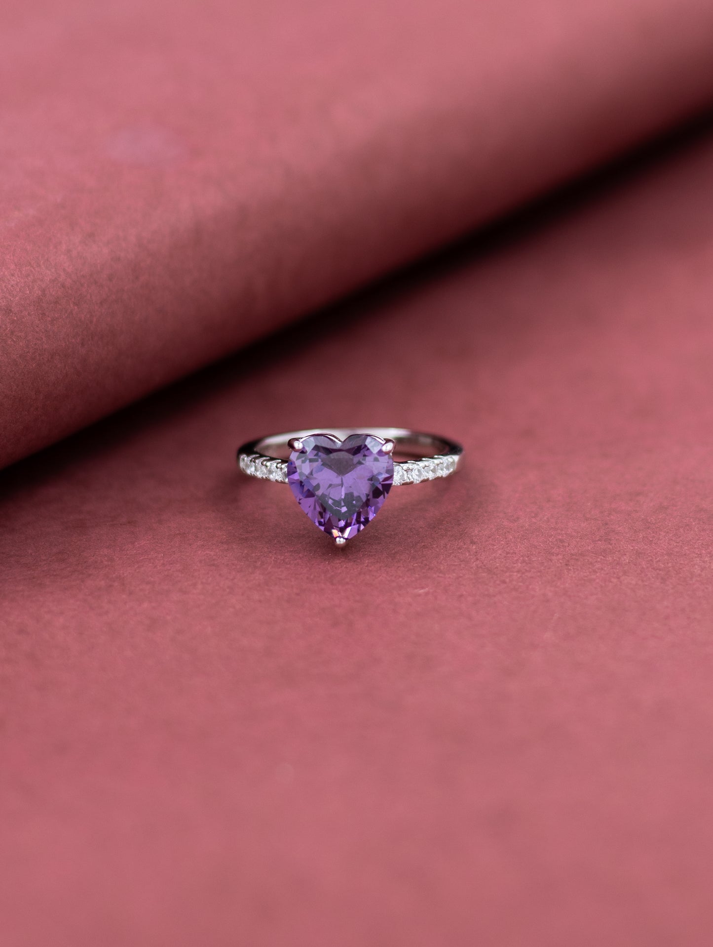 Purple heart sterling silver ring
