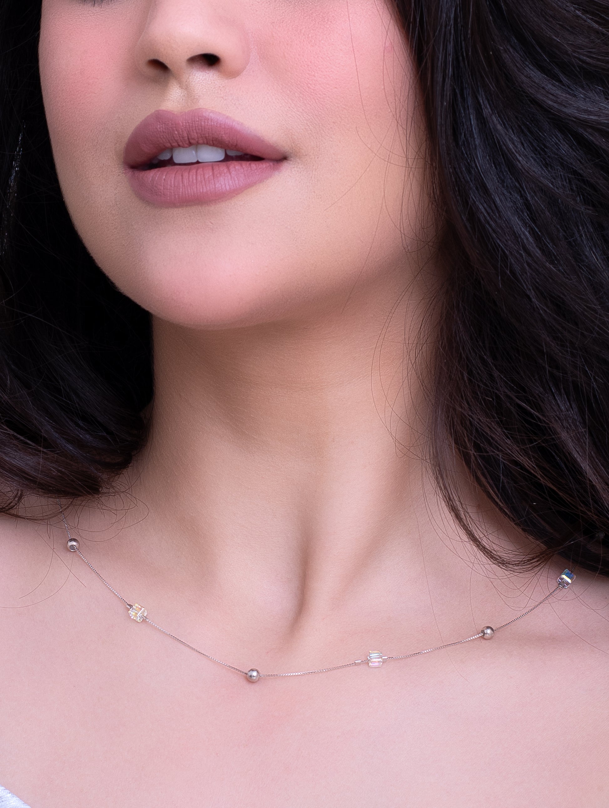 Multicolour crystal charm sterling silver chain