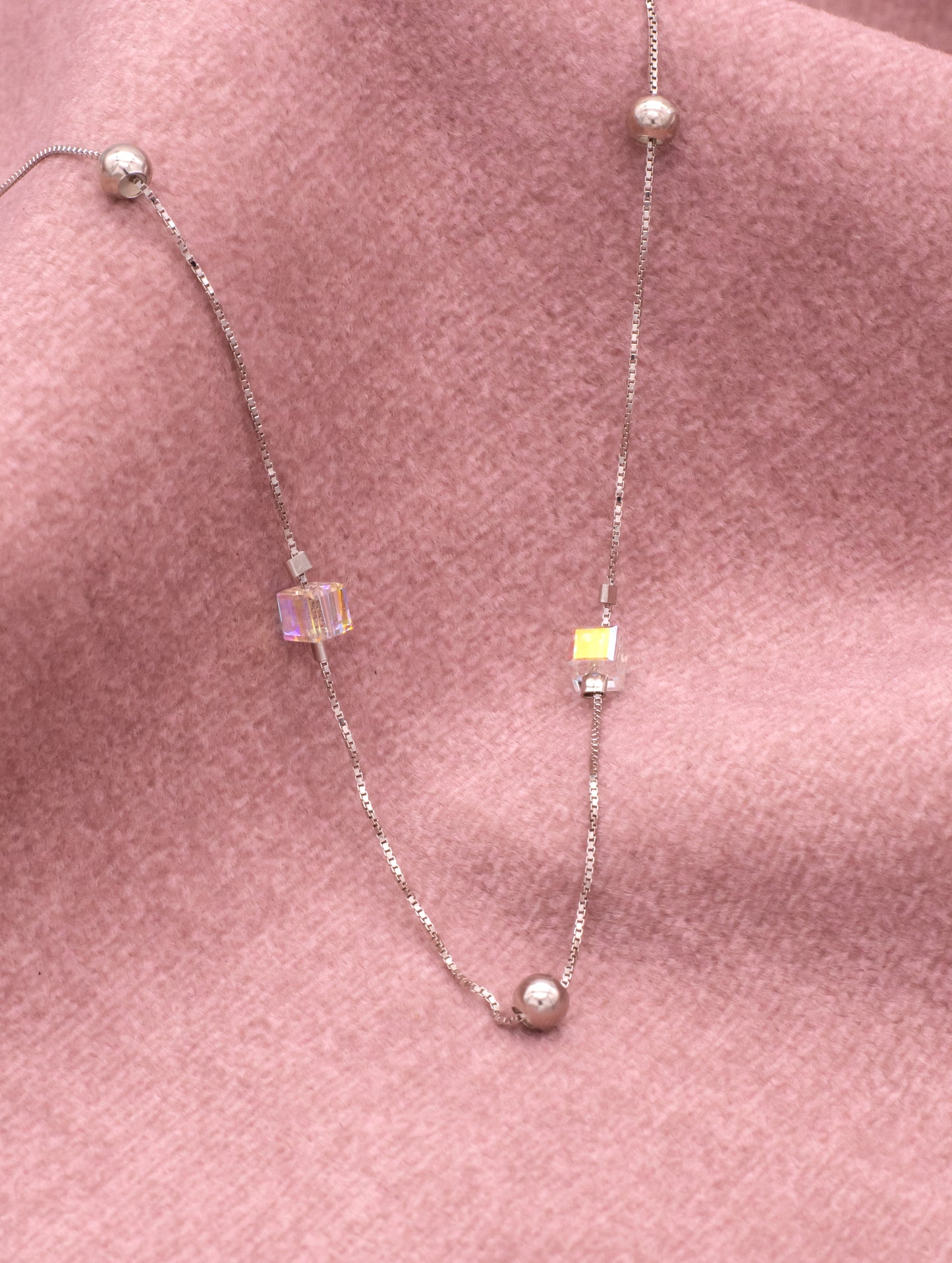 Multicolour crystal charm sterling silver chain