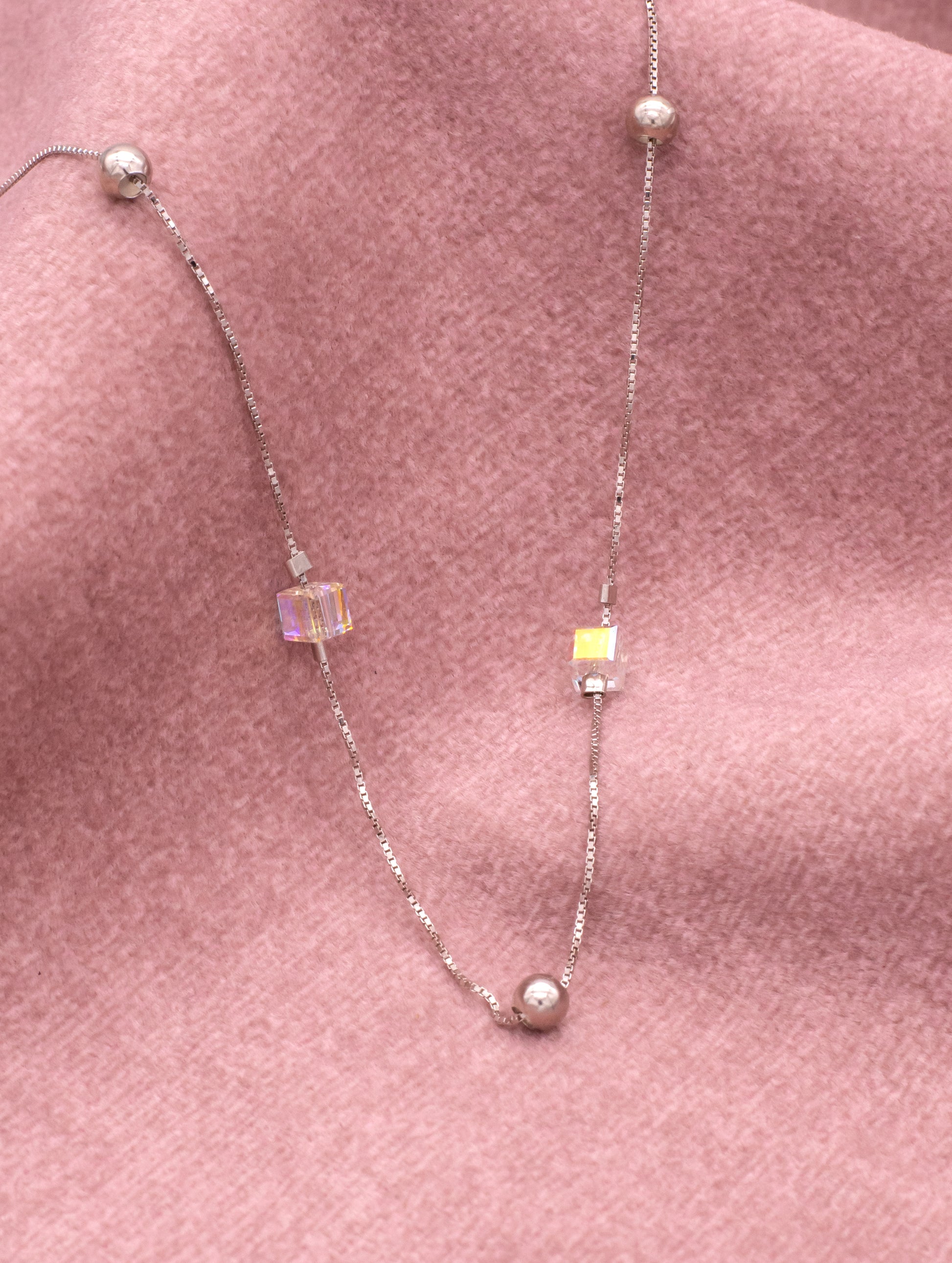 Multicolour crystal charm sterling silver chain