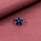 Blue stone floral sterling silver ring