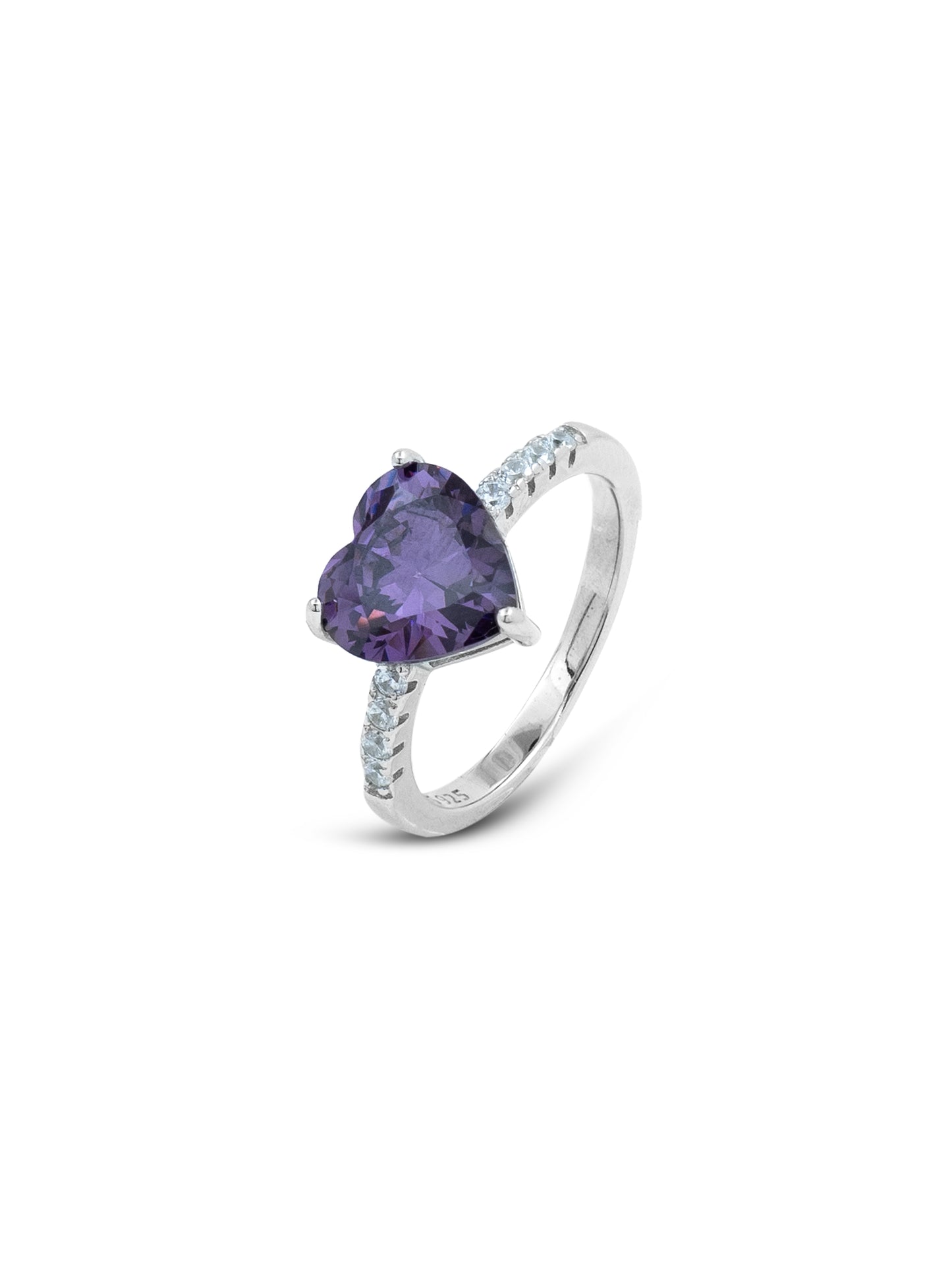 Purple heart sterling silver ring