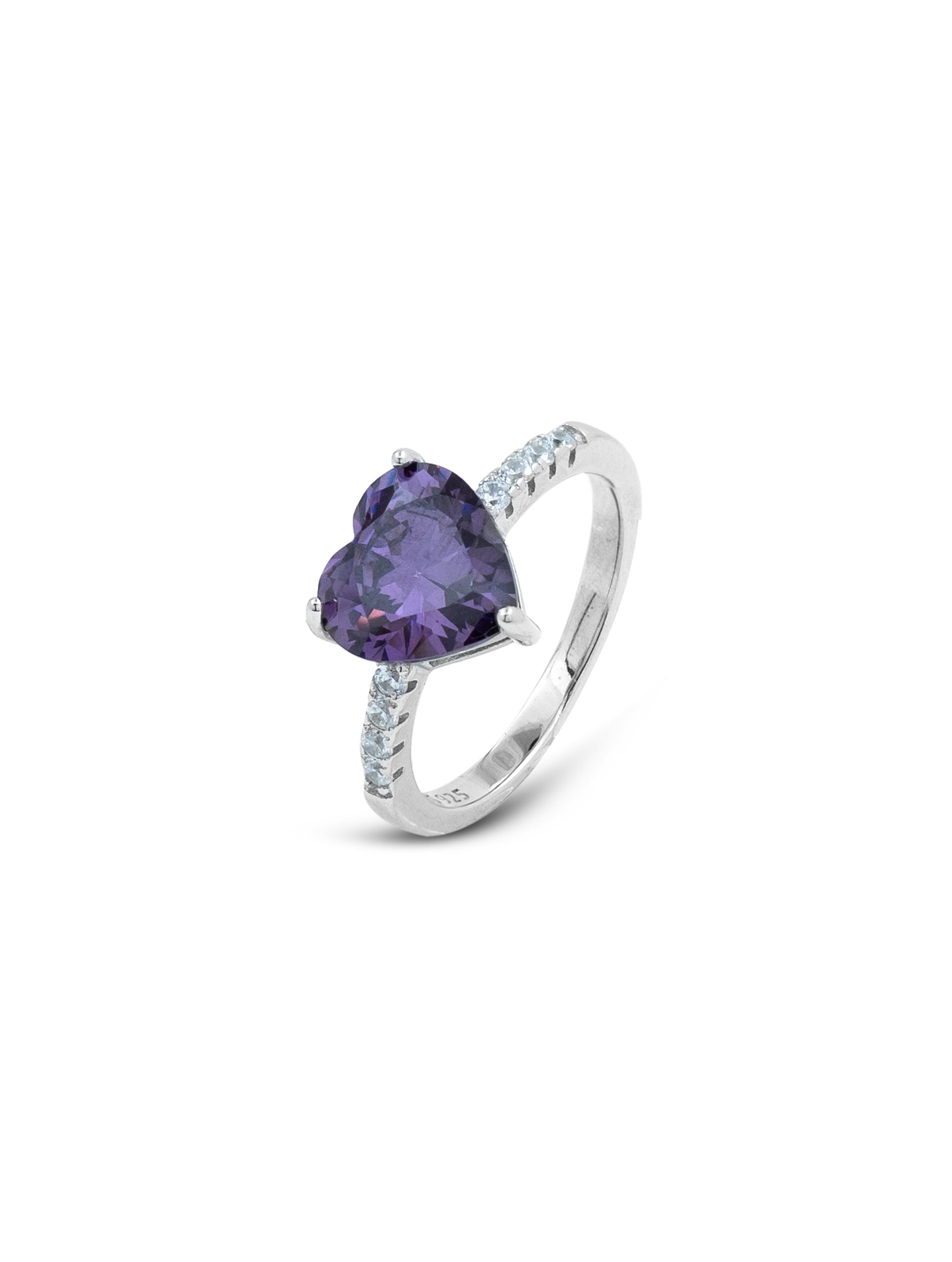 Purple heart sterling silver ring