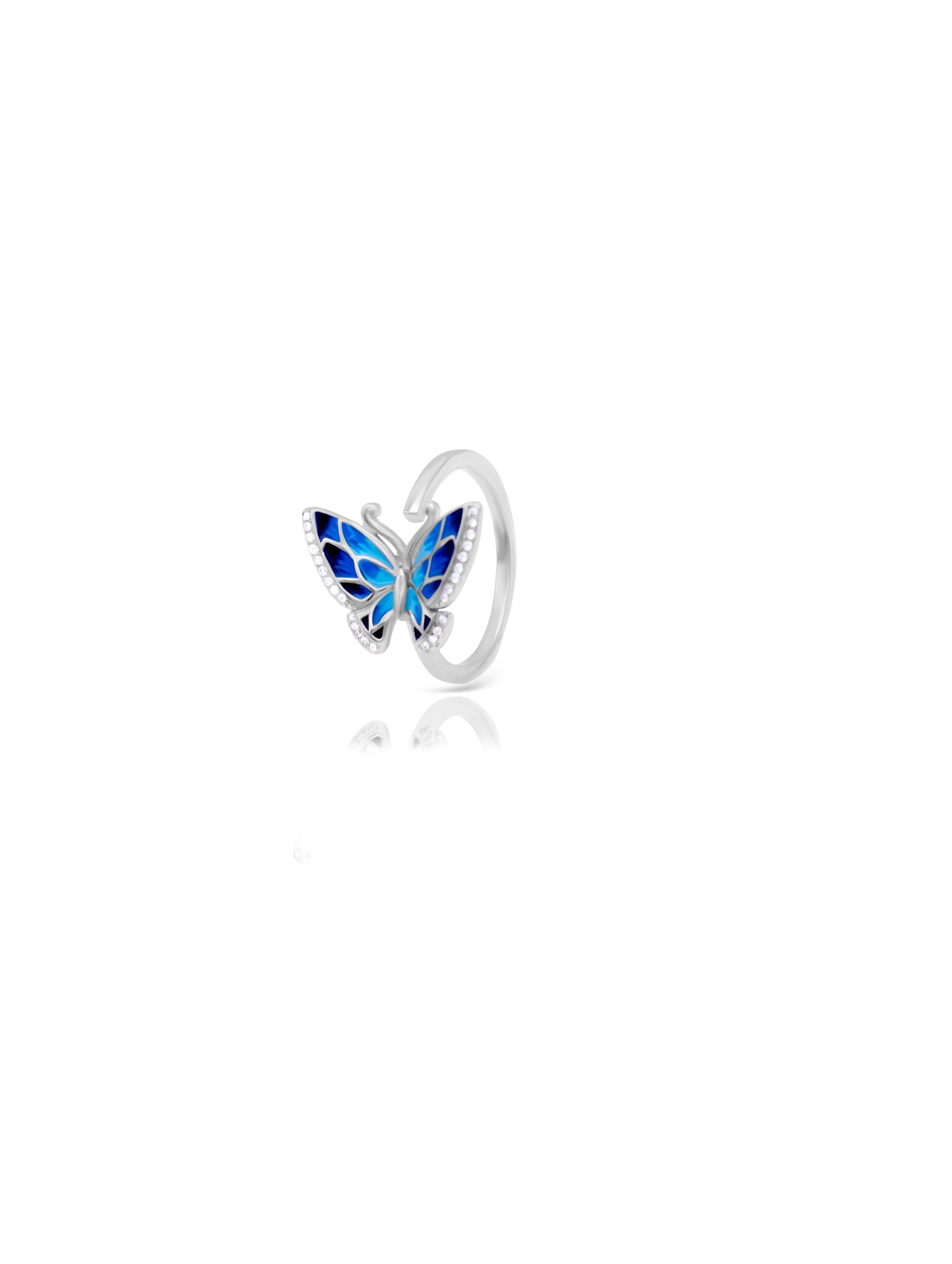 Butterfly enamel adjustable sterling silver ring