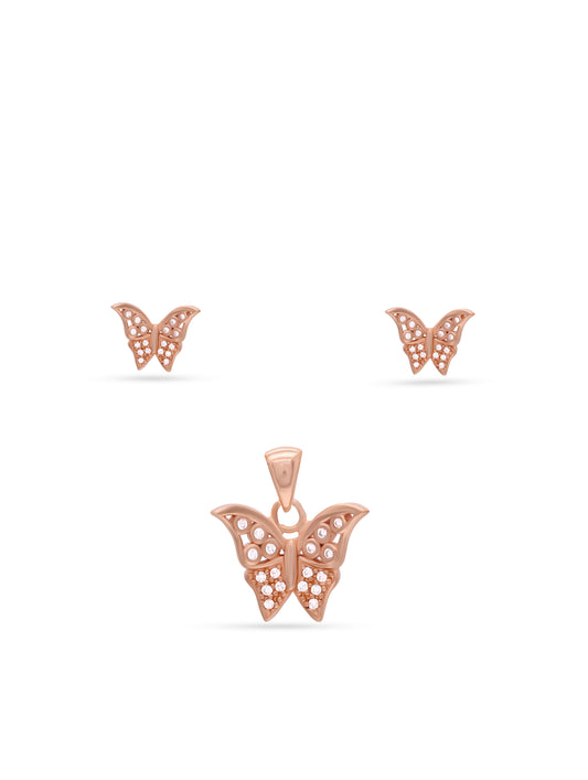 Rose gold butterfly sterling silver pendant set