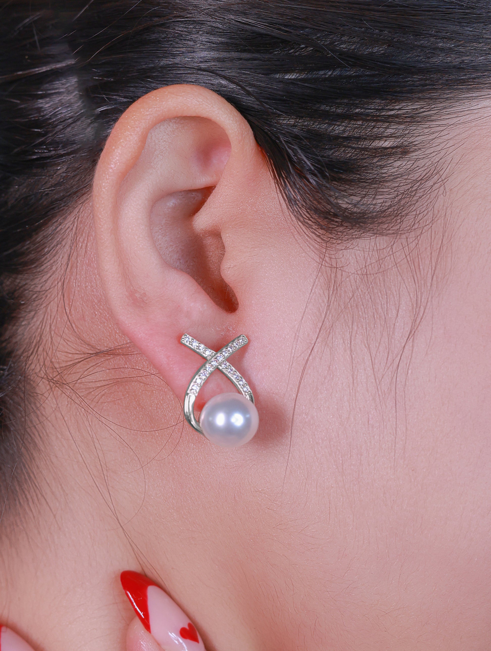 Pearl and zircon sterling silver earrings