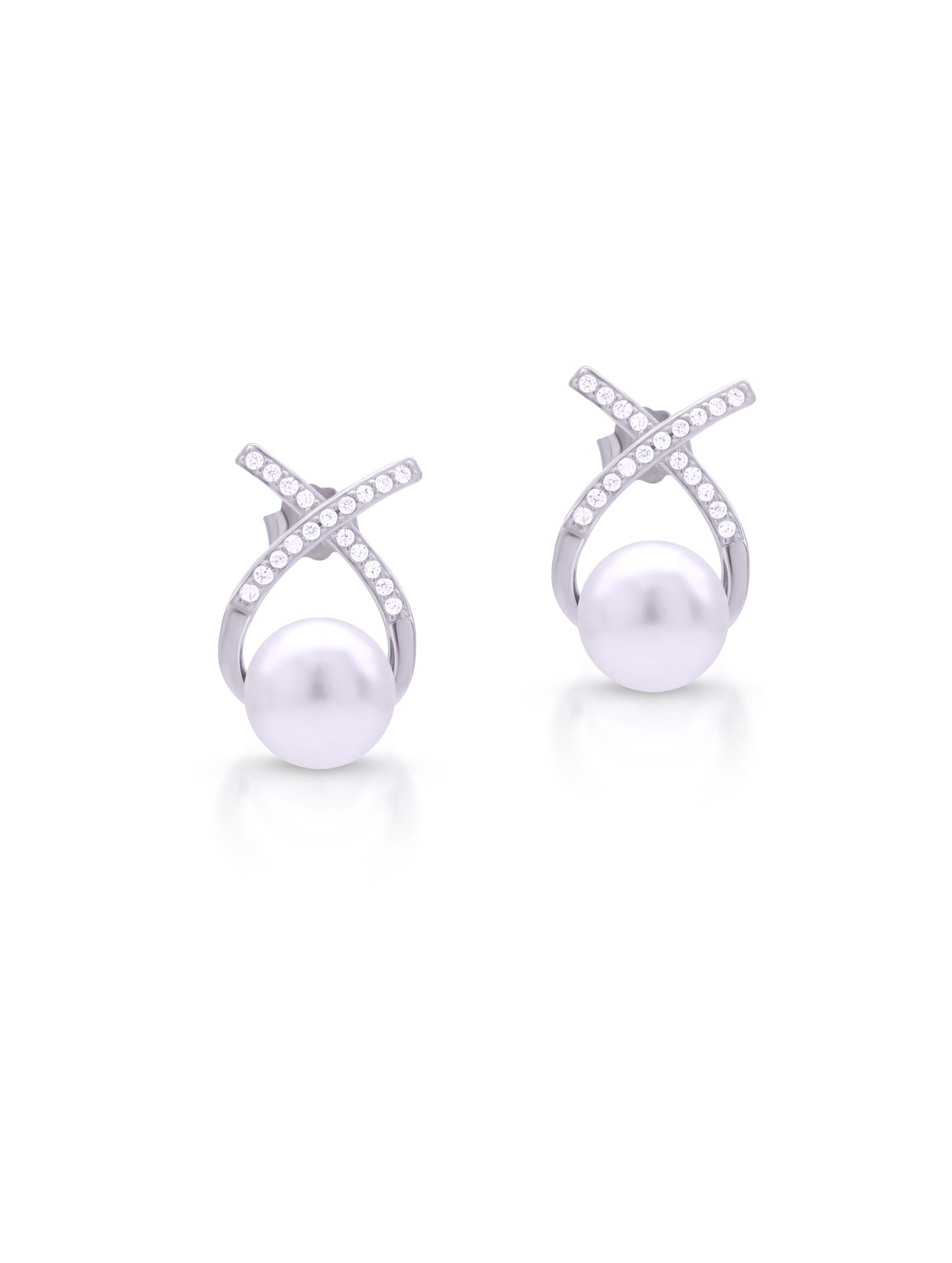 Pearl and zircon sterling silver earrings