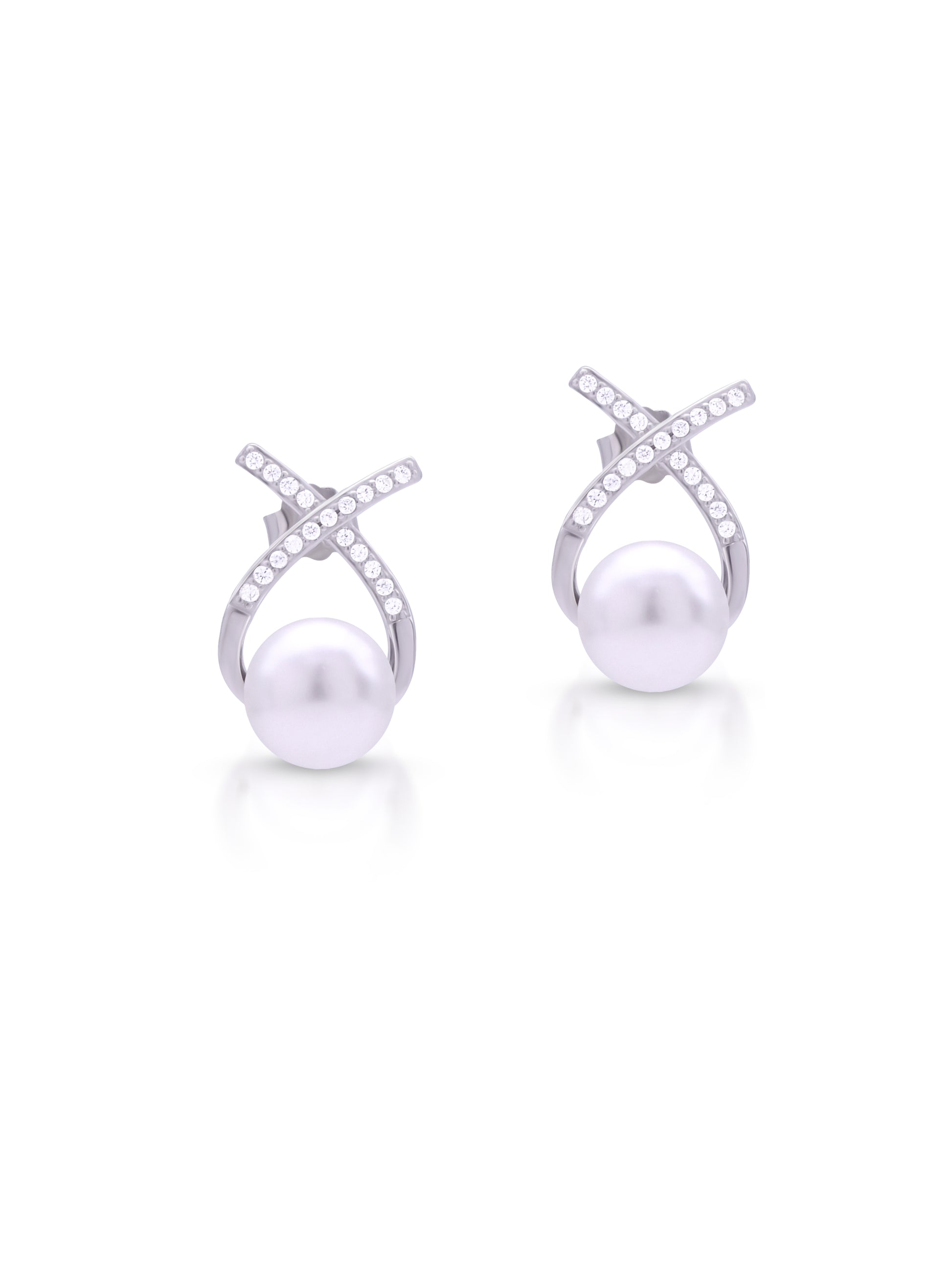 Pearl and zircon sterling silver earrings