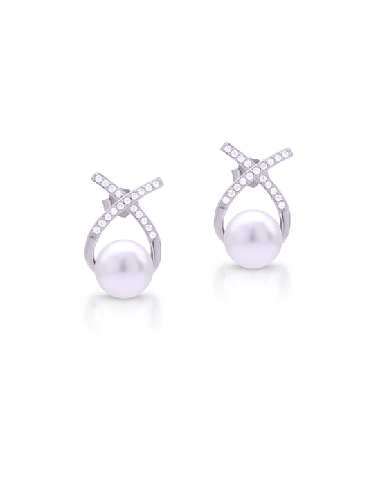 Pearl and zircon sterling silver earrings