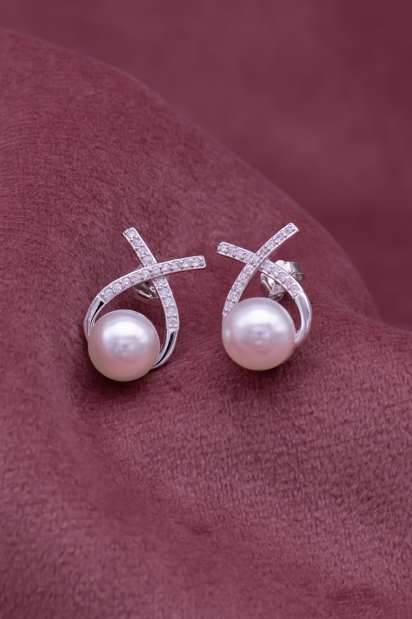 Pearl and zircon sterling silver earrings