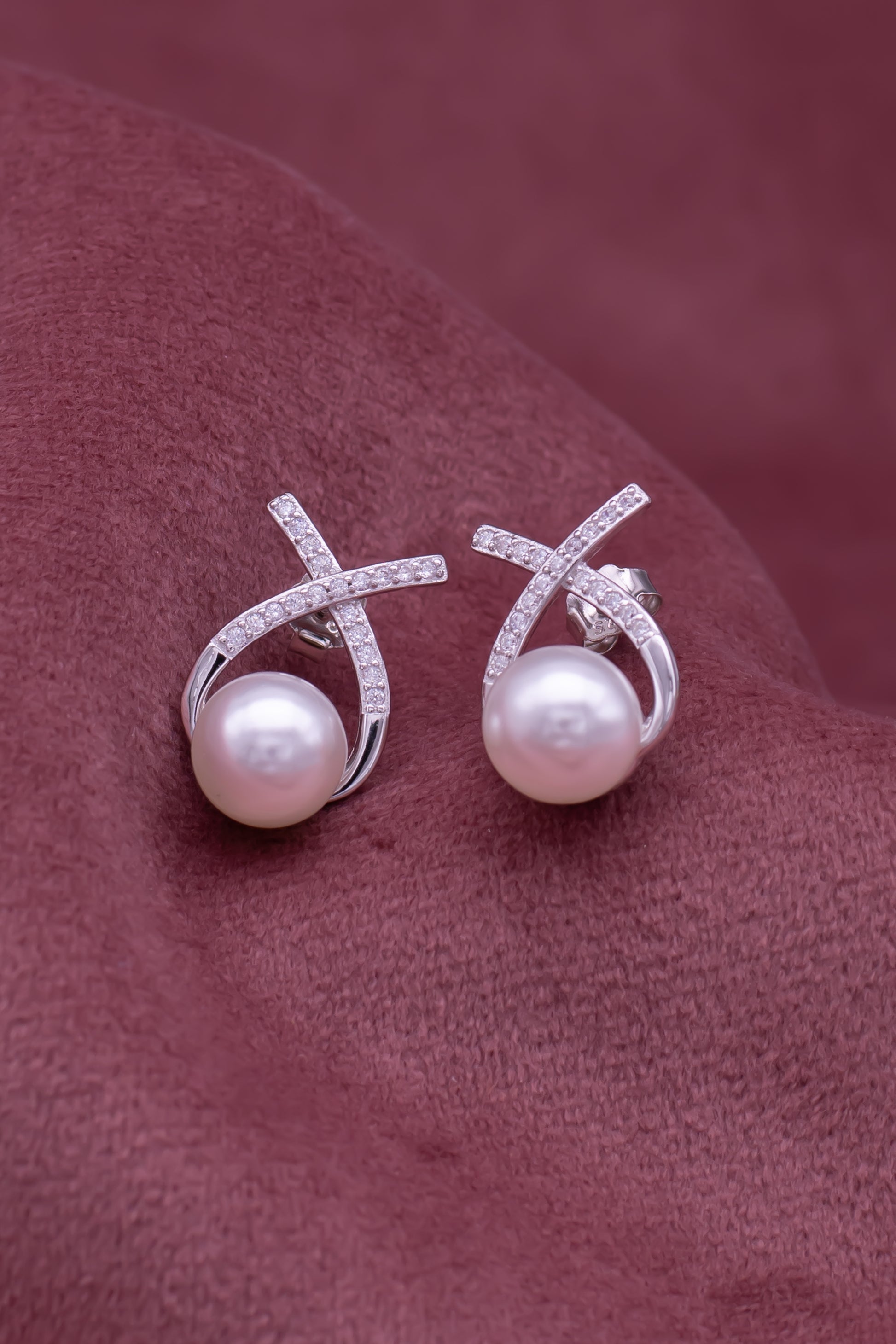 Pearl and zircon sterling silver earrings