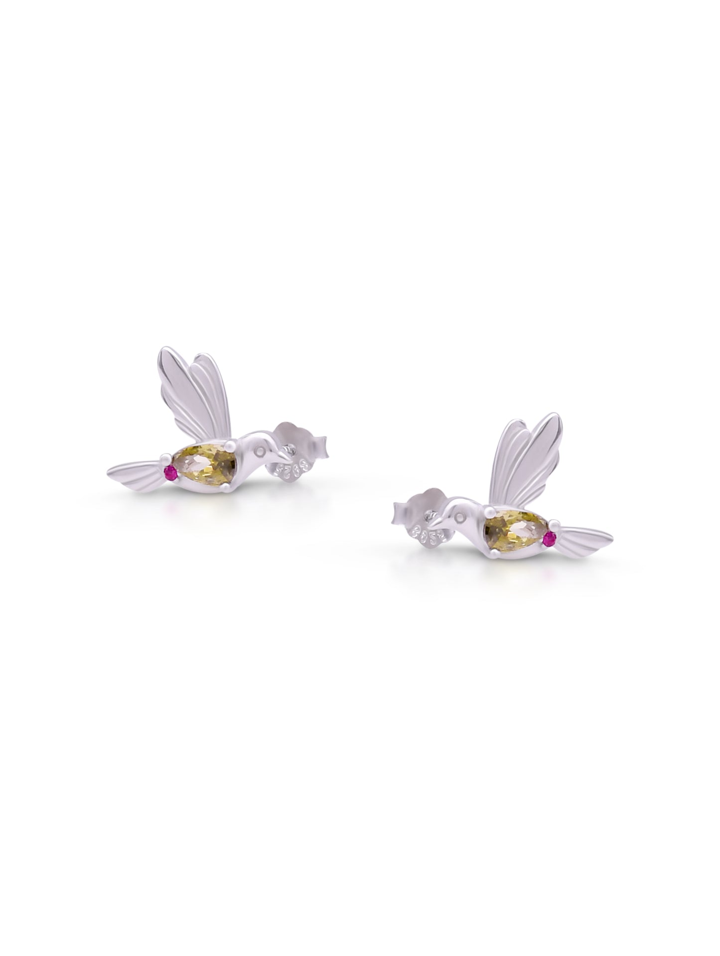 Semi precious bird sterling silver stud earrings