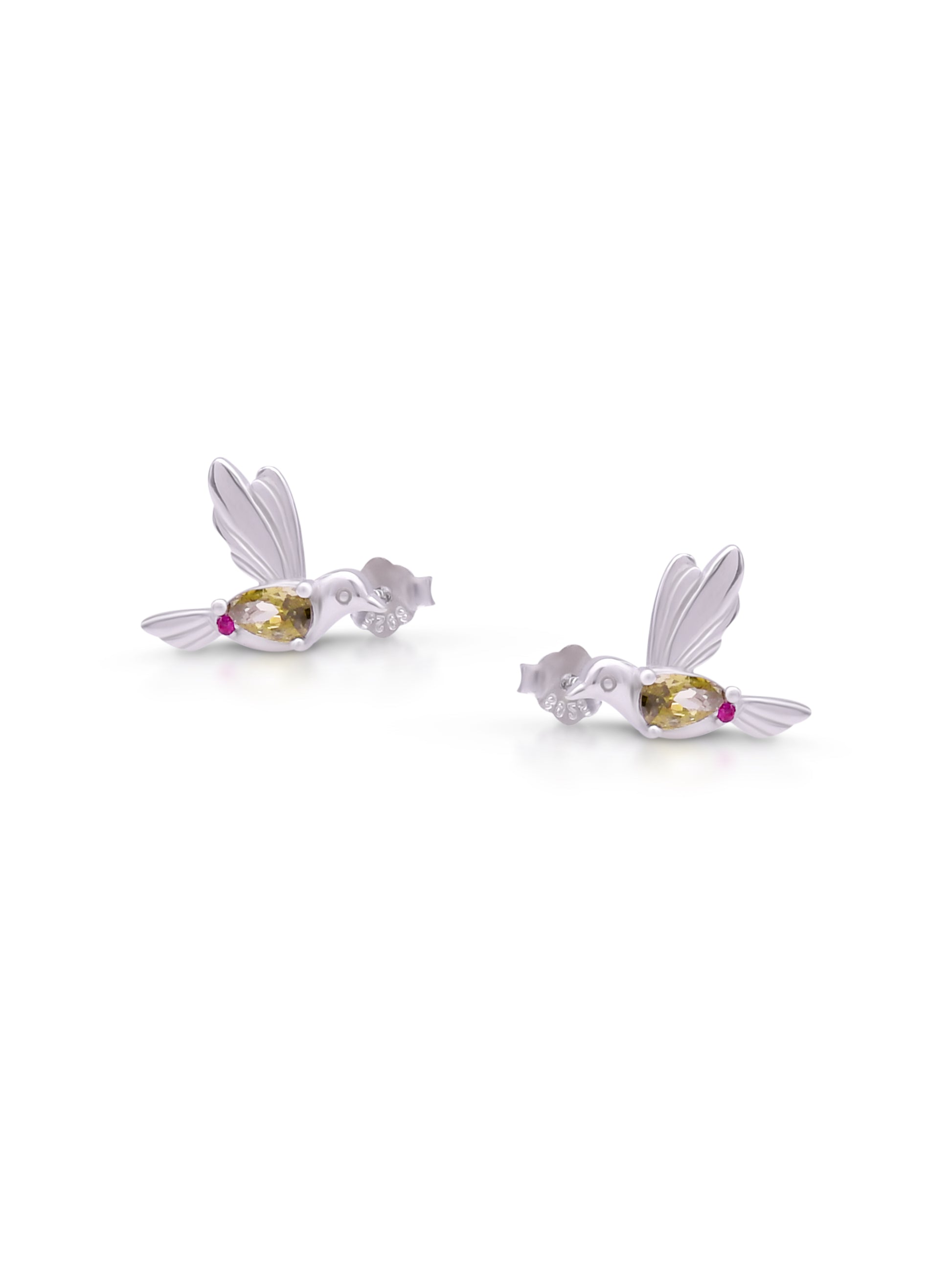 Semi precious bird sterling silver stud earrings