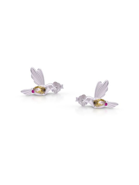 Semi precious bird sterling silver stud earrings