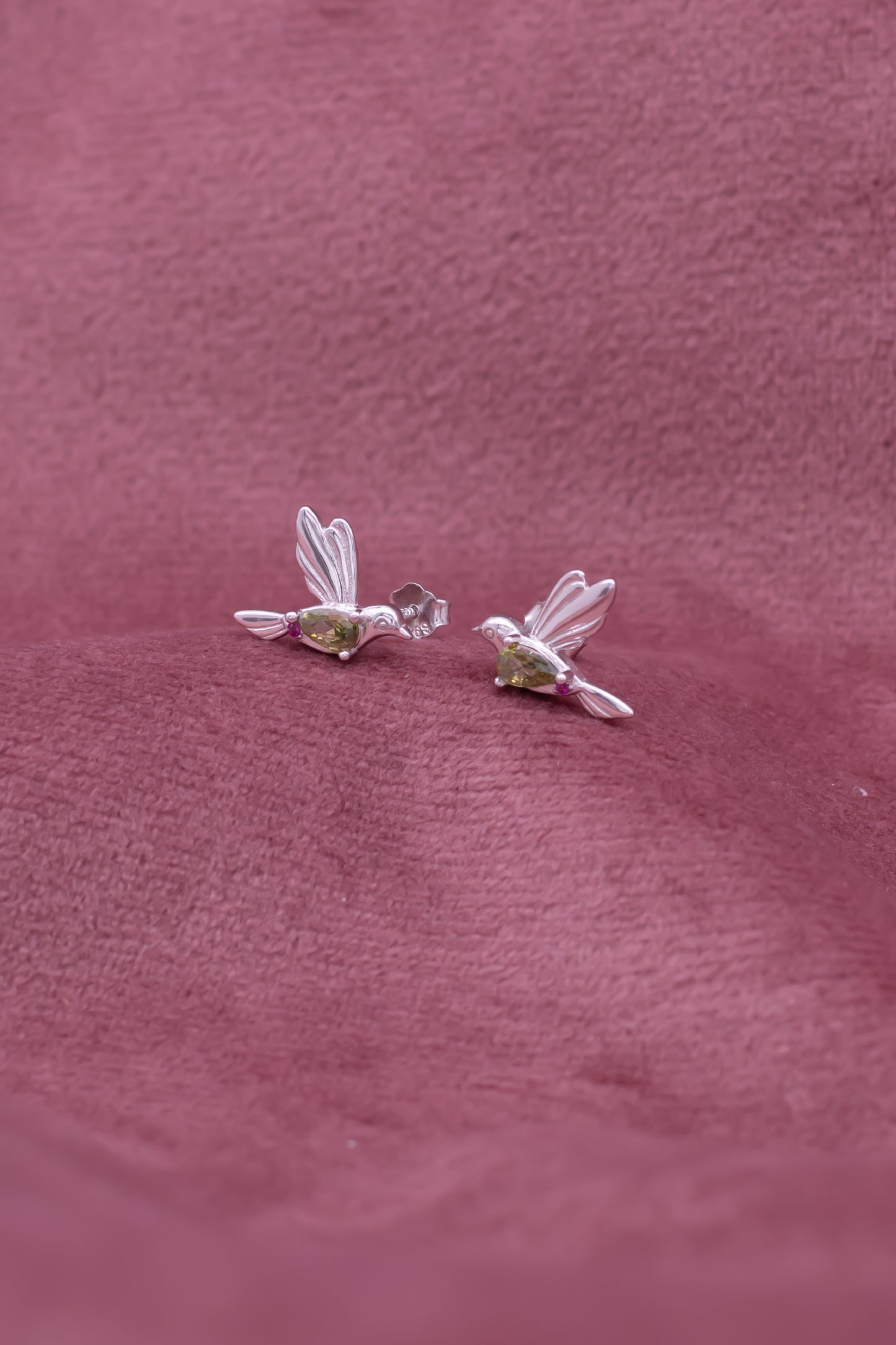 Semi precious bird sterling silver stud earrings