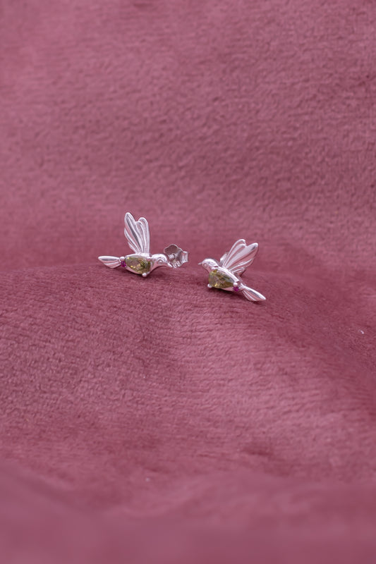 Semi precious bird sterling silver stud earrings