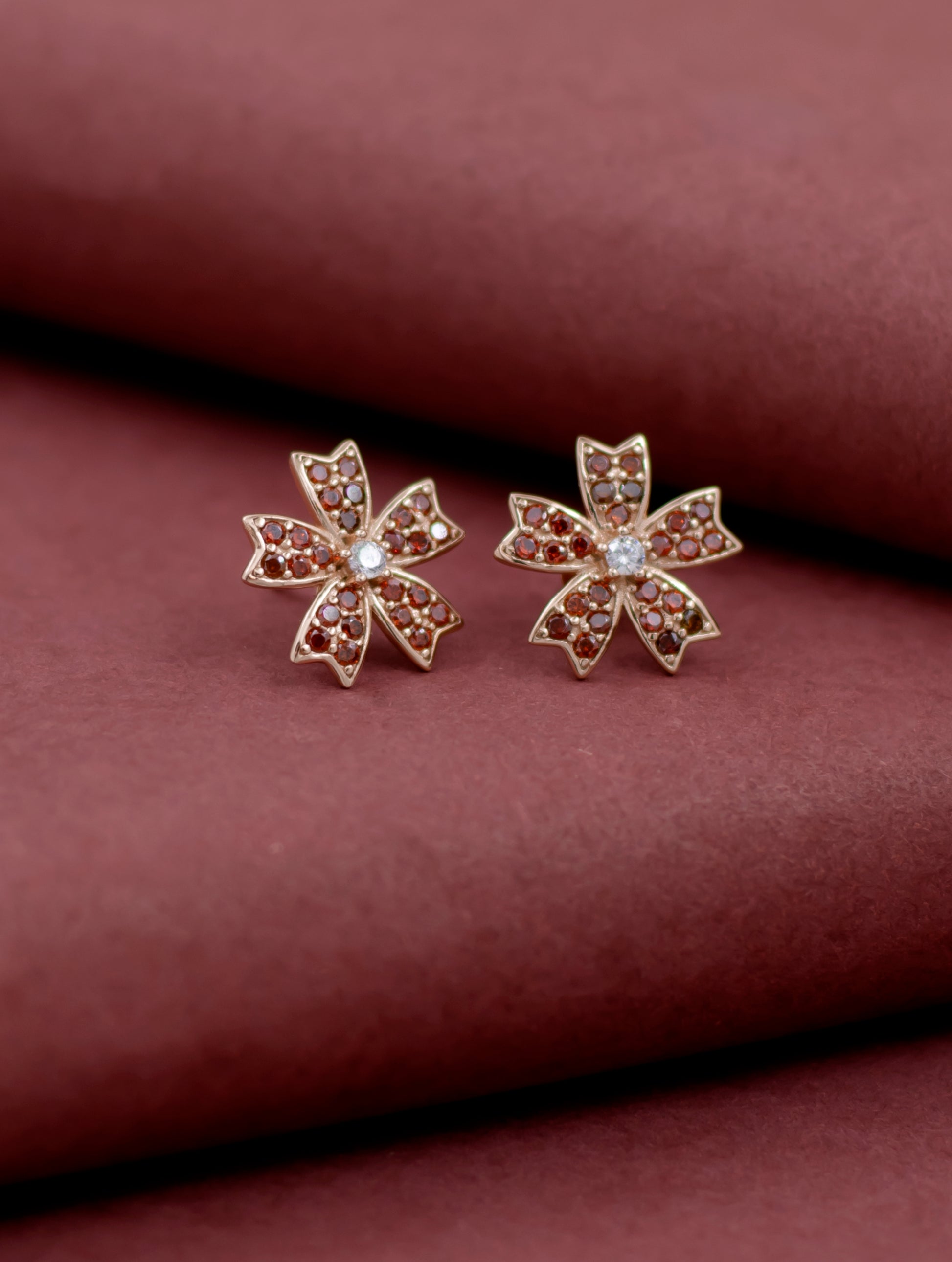 Blue floral sterling silver stud earrings
